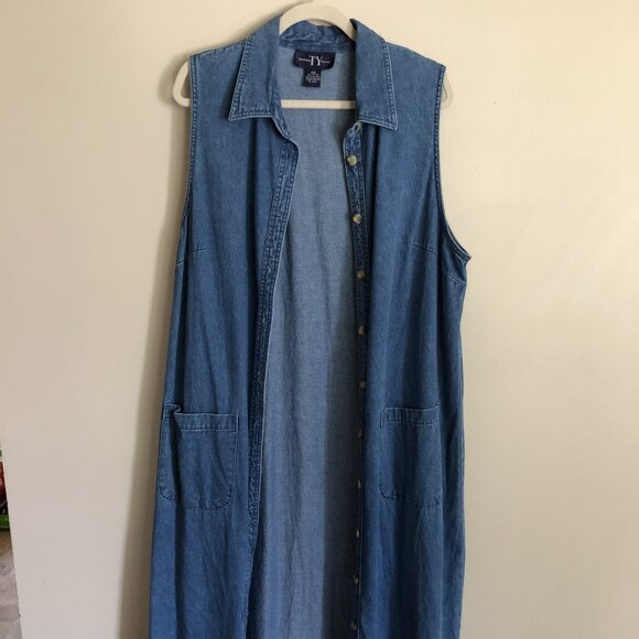 Vintage long denim button up dress (18W) - Picture 1 of 3